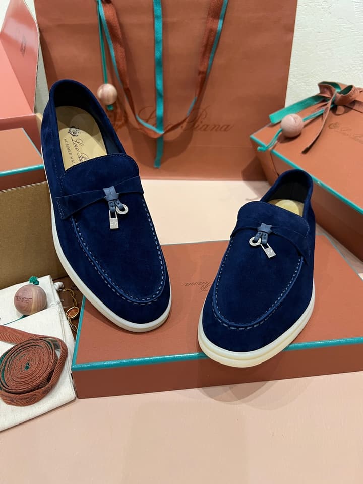 Loro Piana Classic Suede Backless Mules in Ash Blue Suede
