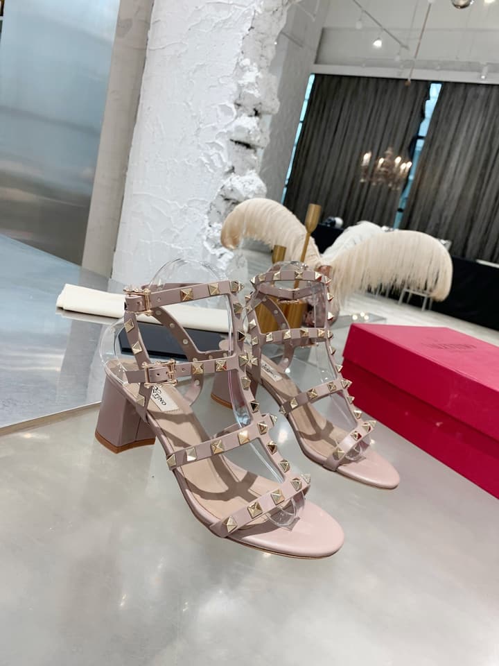 Valentino Studded Classic Block Heel Sandals in Black With Black Studs 6.5cm Heel