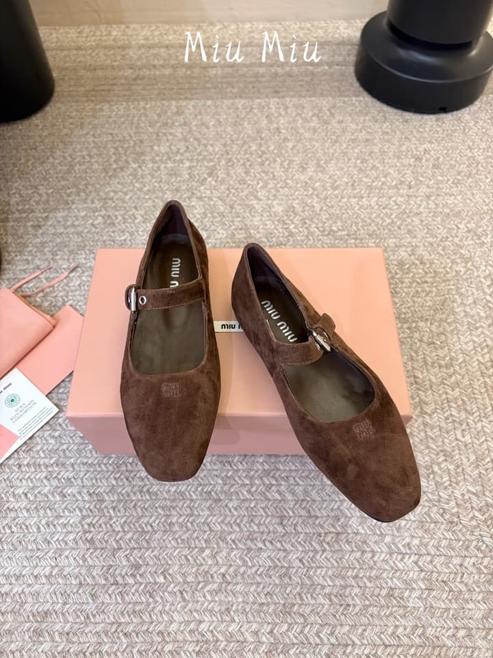 Miu Miu Suede Bow Mary Jane Flats