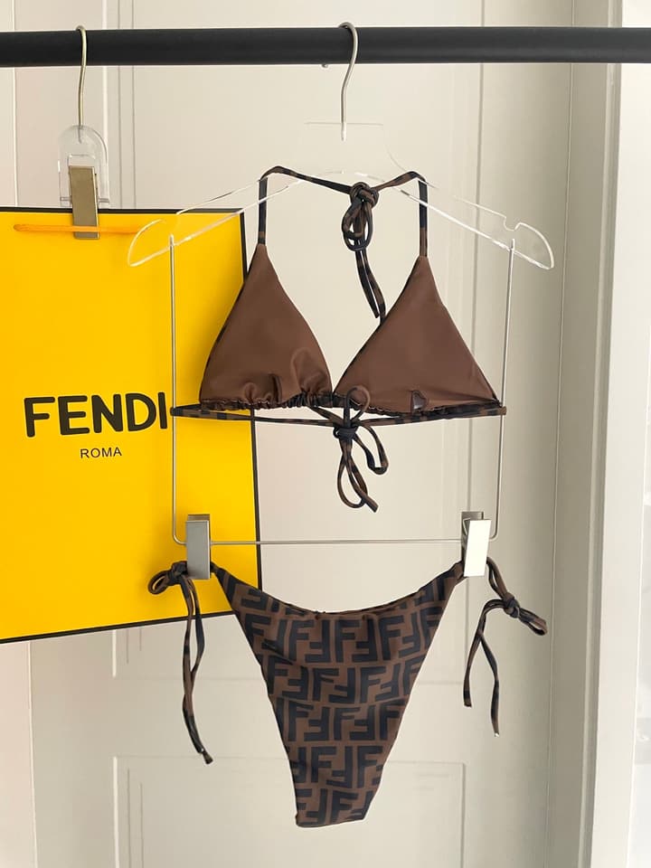 Fendi Versatile One-Piece Bikini Swimsuit in Brown Ff Logo Bikini