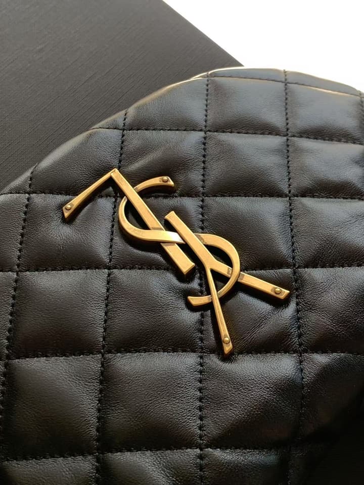 Saint Laurent ICARE Baby Lambskin Crescent Bag in Dark Brown Quilted