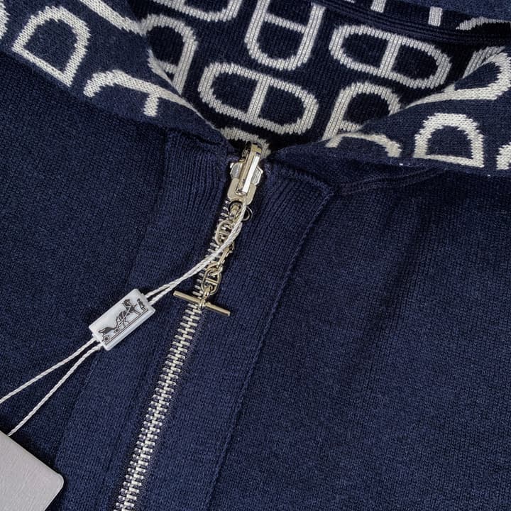 Hermès Classic Jacquard Cashmere Hooded Cardigan in Dark Jacquard Pattern