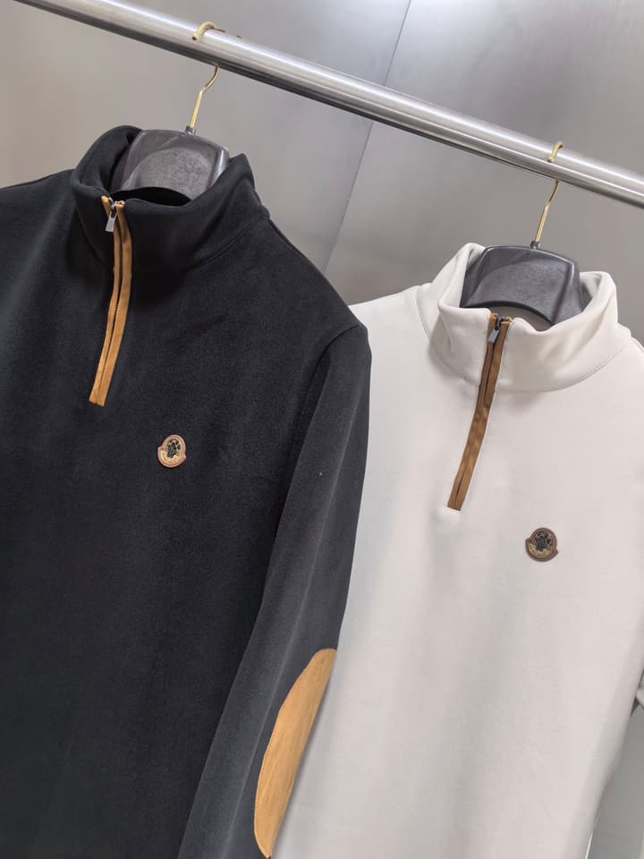 Moncler Men's Half-Zip Suede Sweatshirt – Spring 2025S in Black