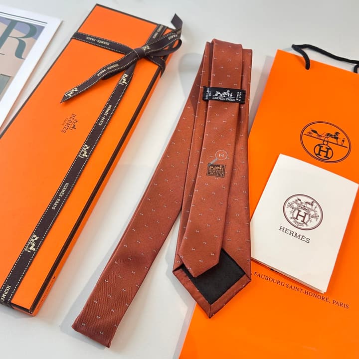 Hermès Men's Silk Tie in Burnt Orange Brown