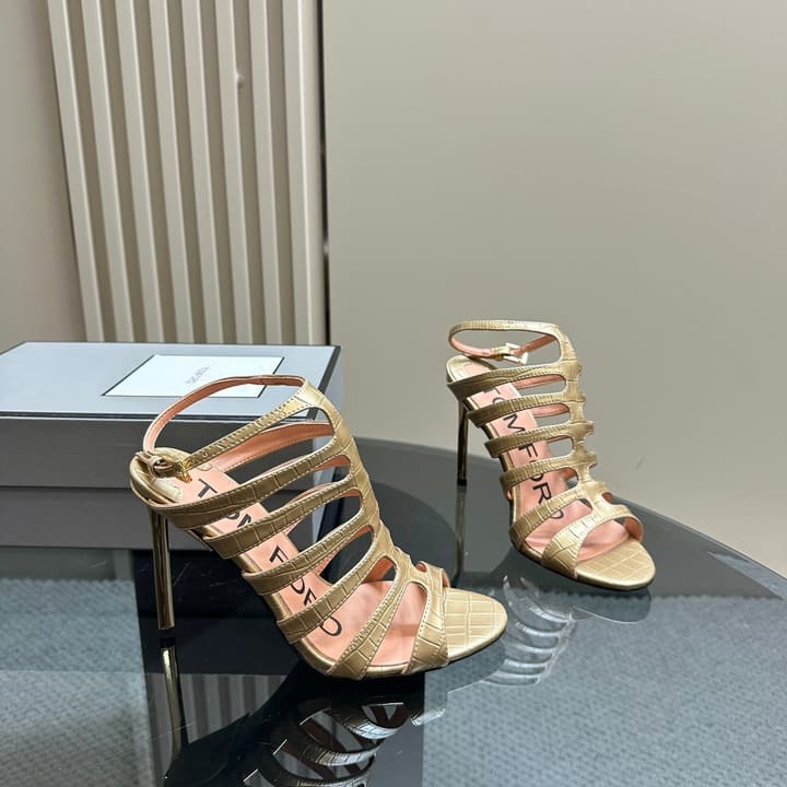 Tom Ford Metallic Slingback Mesh Heels – 2024 Runway Collection in Beige