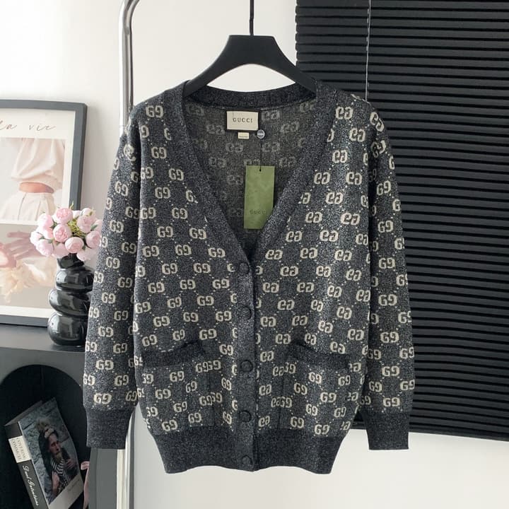 Gucci Silver Thread Jacquard Crewneck Sweater – Autumn/Winter Collection in Black