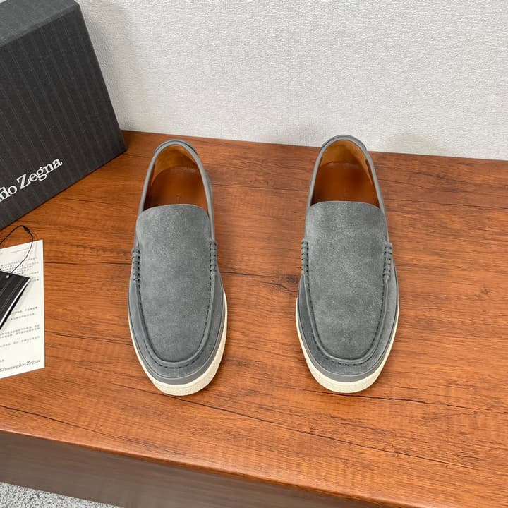 Zegna Men's Suede Leather Slip-On Loafers in Black Suede Loafer