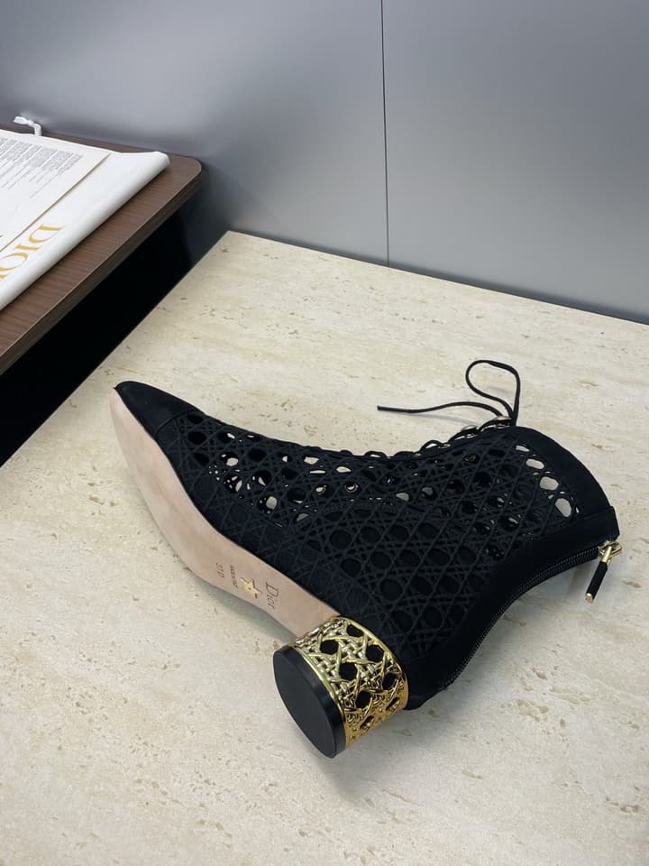 Dior D-Lcon Embroidered Ankle Boots – 2025FW in Black Mesh High Heel (9cm)