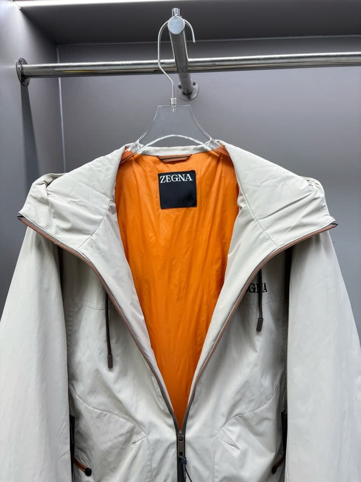 Zegna Letter Print Down Jacket in Apricot Beige