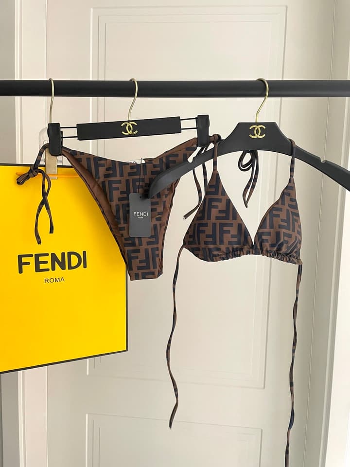 Fendi Versatile One-Piece Bikini Swimsuit in Brown Ff Logo Bikini