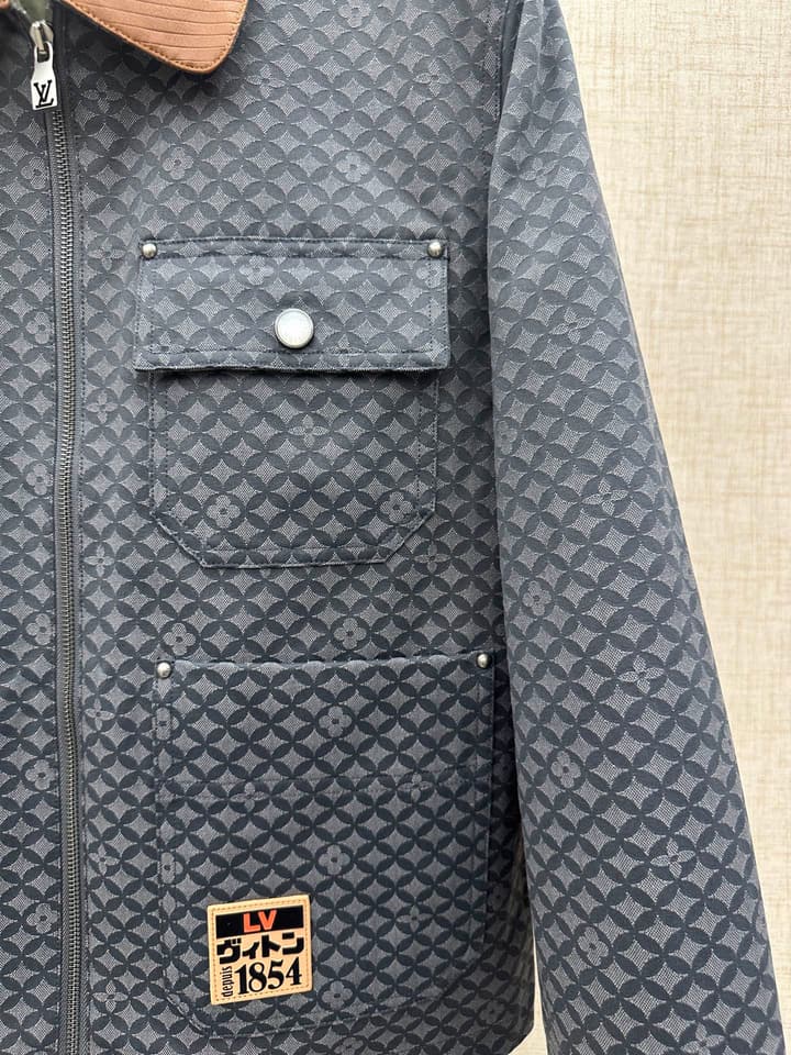 Louis Vuitton Monogram Workwear Jacket in Deep Gray Monogram With Brown Collar