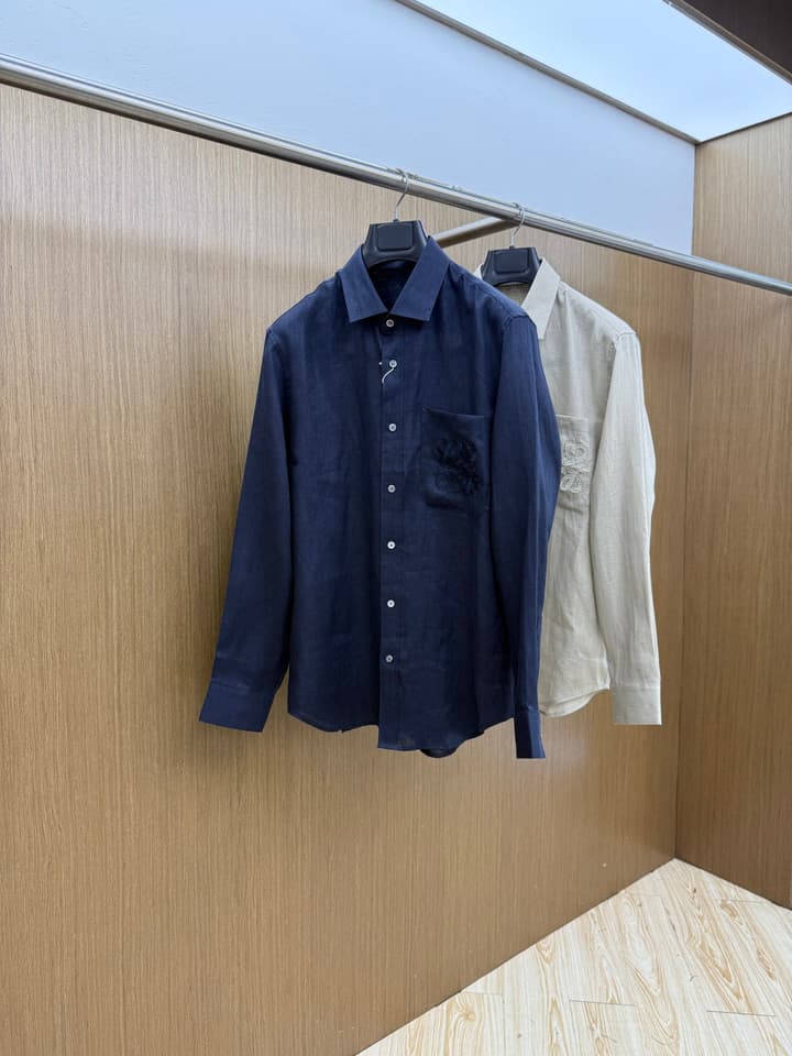 Loewe Minimalist Linen-Cotton Long Sleeve Shirt – Spring/Summer Collection – 25SS in Dark Blue