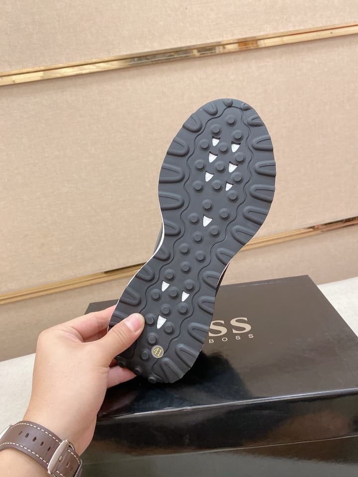 Boss Italian Leather Casual Sneakers in Dark Navy
