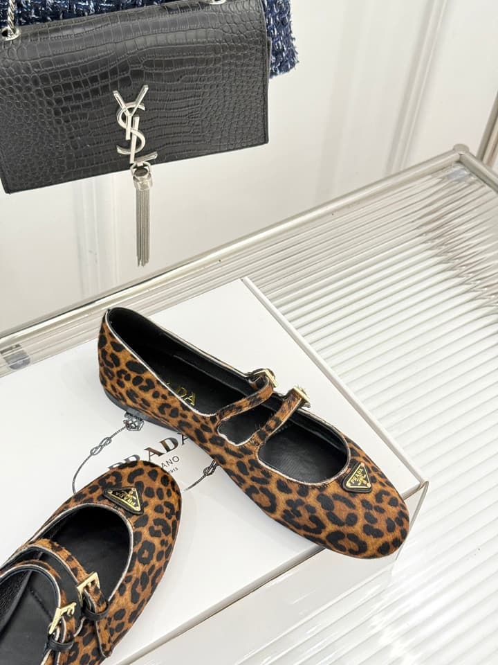 Prada Classic Mary Jane Flats in Leopard Print