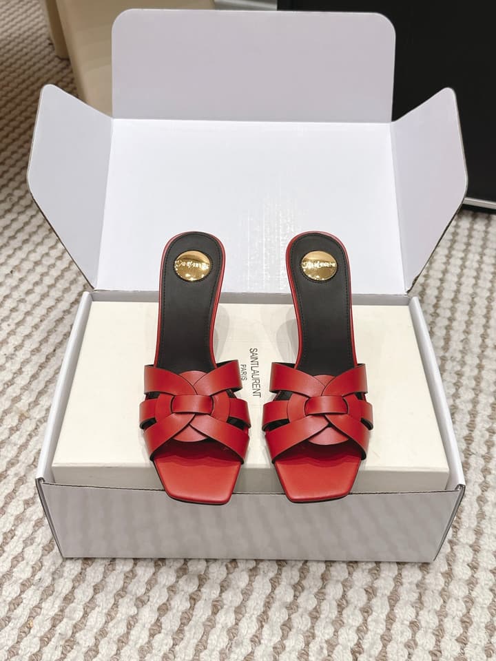 Saint Laurent Melody Square-Toe Heeled Sandals – 2026 Spring/Summer Collection in Beige Patent