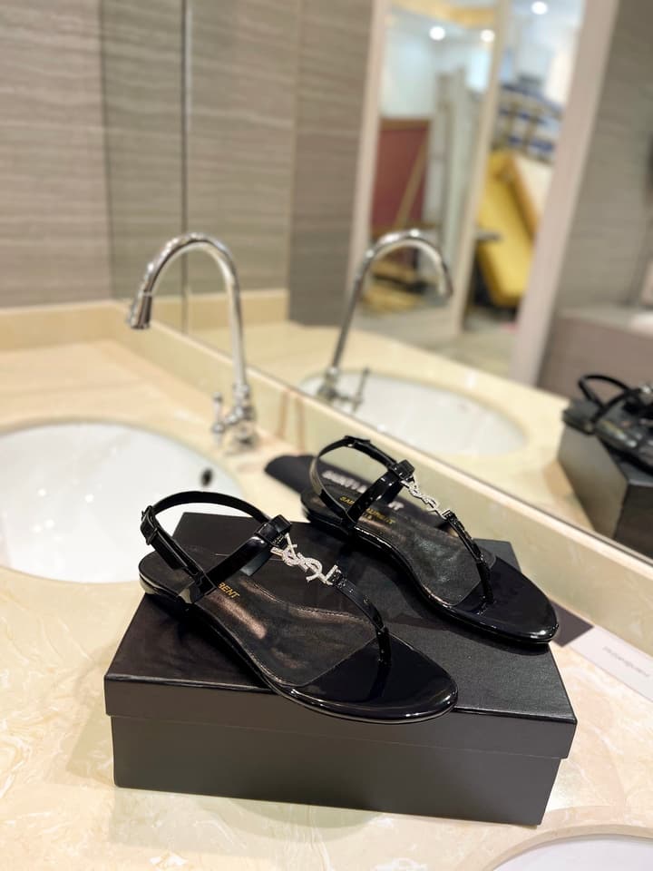 Saint Laurent Beautiful Siren Flat Sandals in Bright Blue