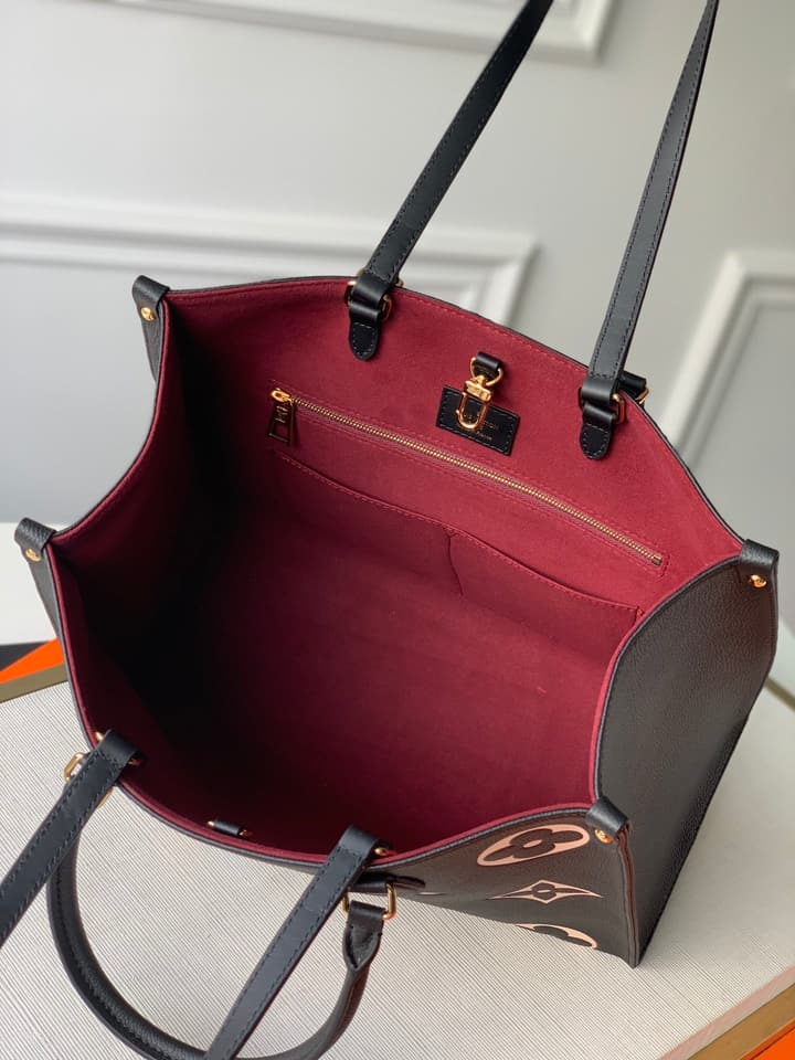 Louis Vuitton ONTHEGO Medium Monogram Tote Bag in Black Monogram With Red Interior