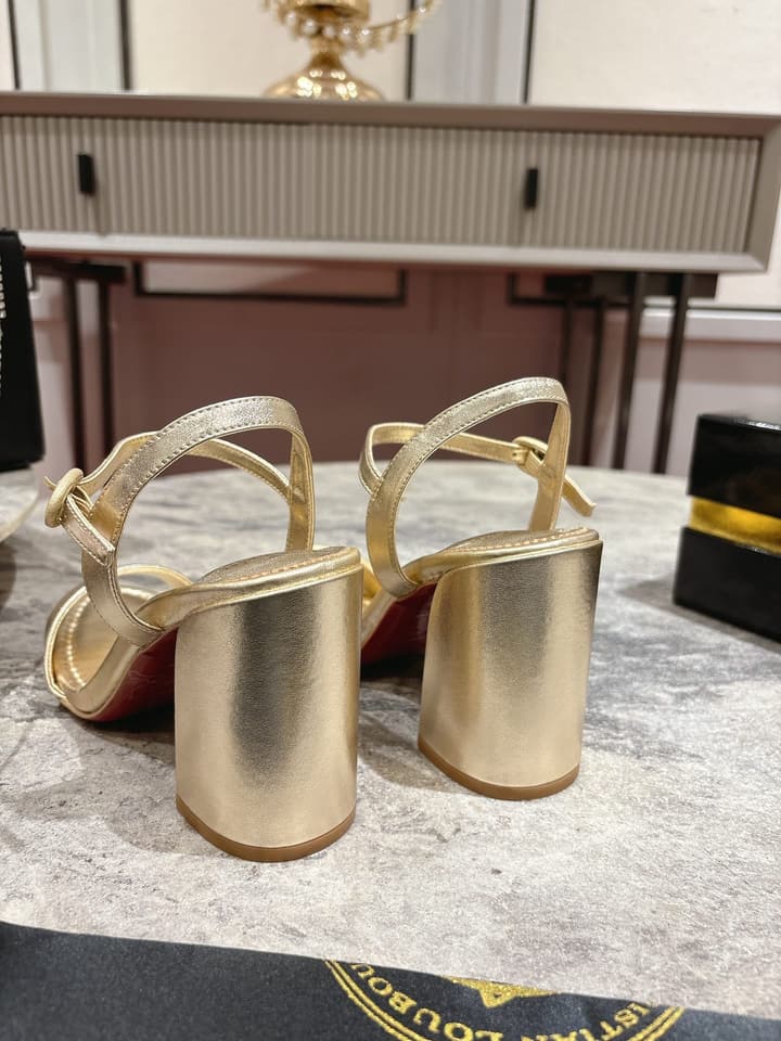 Christian Louboutin Block Heel Sandals in Beige