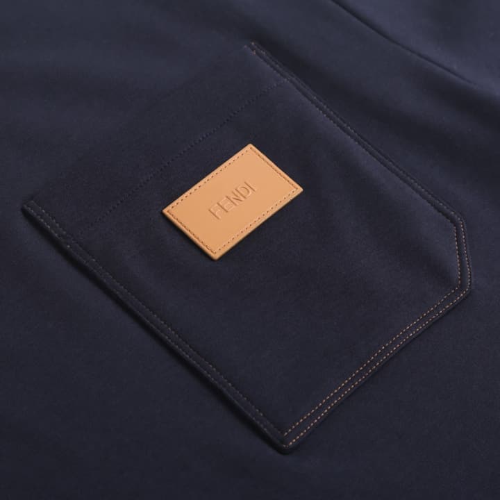 Fendi Leather Patch Short-Sleeve T-Shirt in Navy Blue