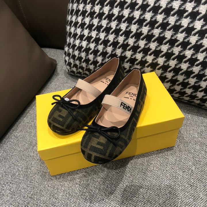 Fendi Girl's Double F Ballerina Flats – Kids Collection – 24SS in Black Monogram