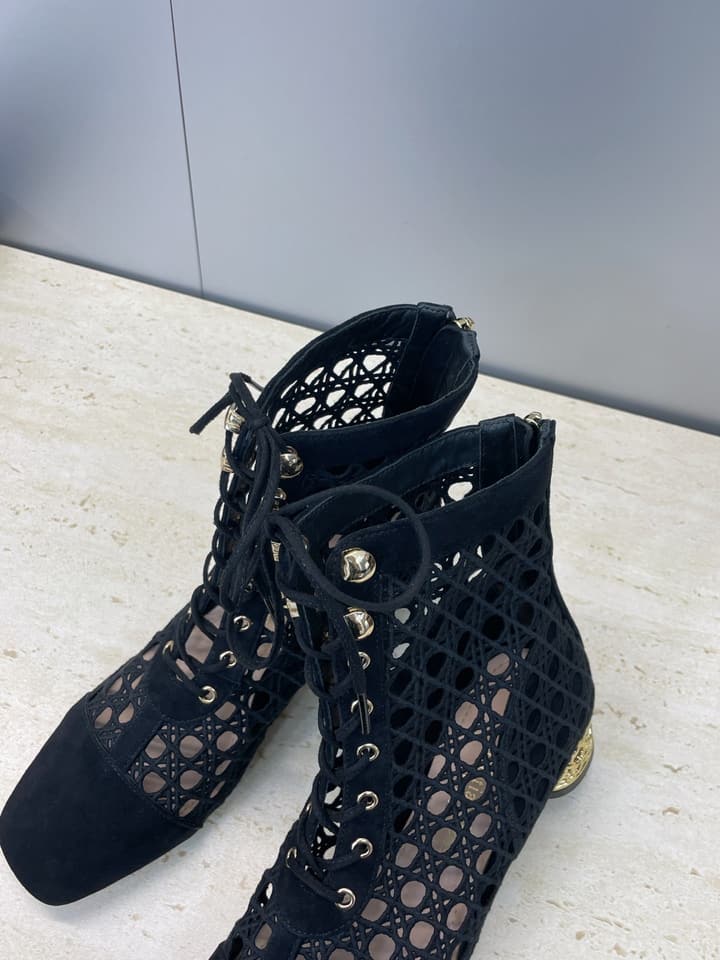 Dior D-Lcon Embroidered Ankle Boots – 2025FW in Black Mesh High Heel (9cm)
