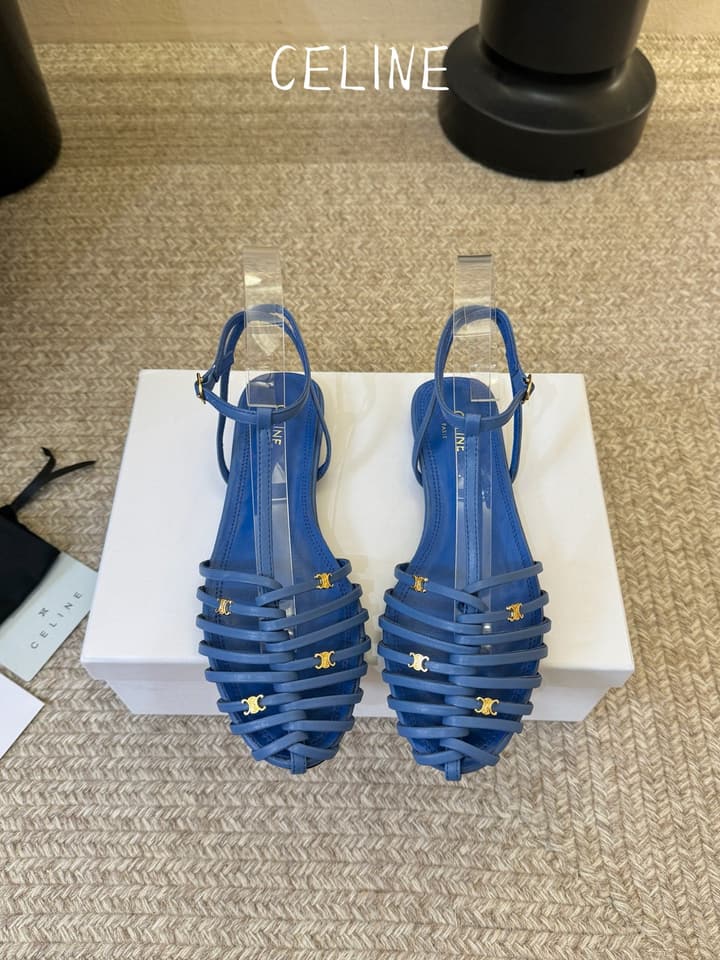 Celine Triomphe Ankle Strap Sandals – Spring/Summer Collection in Black - Large Logo Flats