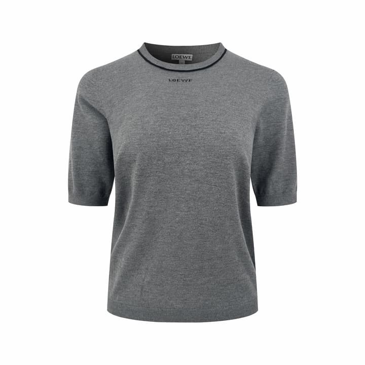 Loewe Jacquard Short-Sleeve Wool Sweater in Quiet Luxury Grey