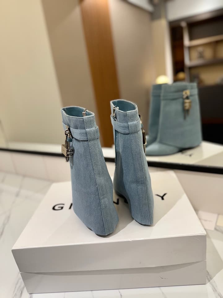 Givenchy Washed Denim Lock Knee-High Boots – 2024 SS in Soft Light Blue Denim
