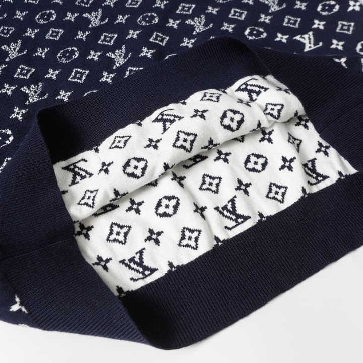 Louis Vuitton Logo Crewneck Long Sleeve Sweater in Deep Blue Monogram