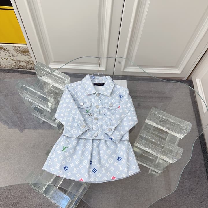 Louis Vuitton Sibling Matching Apparel Set – Kids Collection in Light Blue Denim Brother Set (shirt & Pants)