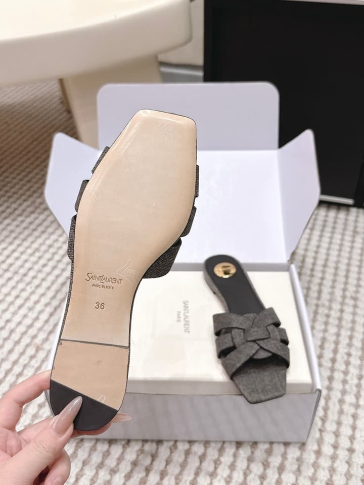 Saint Laurent Melody Square Toe Flat Sandals – 2026SS in Burgundy Patent