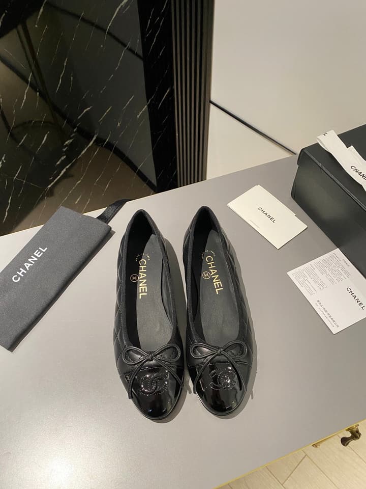 Chanel Classic Ballet Flats in Tan With Black Cap Toe