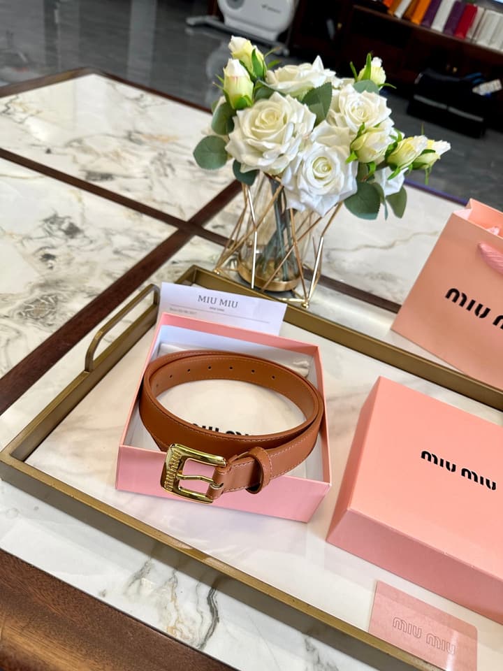 Miu Miu Classic Leather Belt – 3.0cm in Black With Gold Buckle