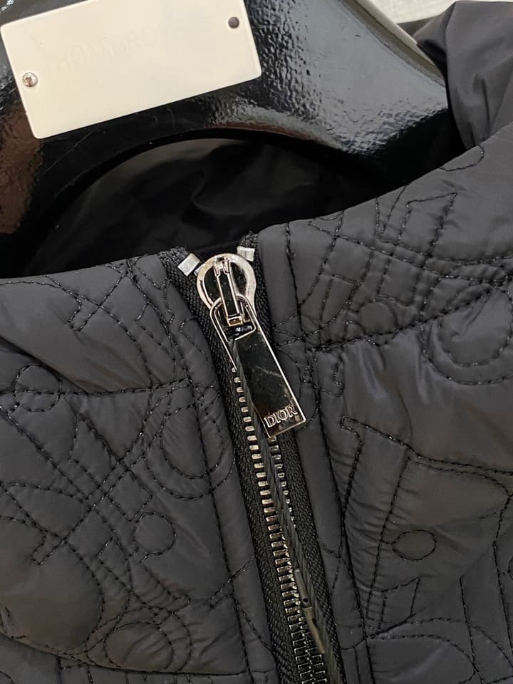 Dior Knit Patchwork Hooded Puffer Jacket – 2025SS in Black Knit Padded Jacket