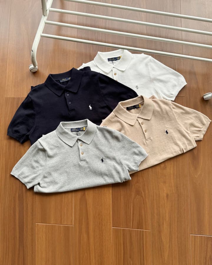 Ralph Lauren Short-Sleeve Knit Polo Shirt – Summer Collection in Grey