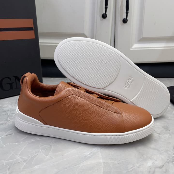 Zegna Triple Stitch Low-Top Sneakers in Navy Blue