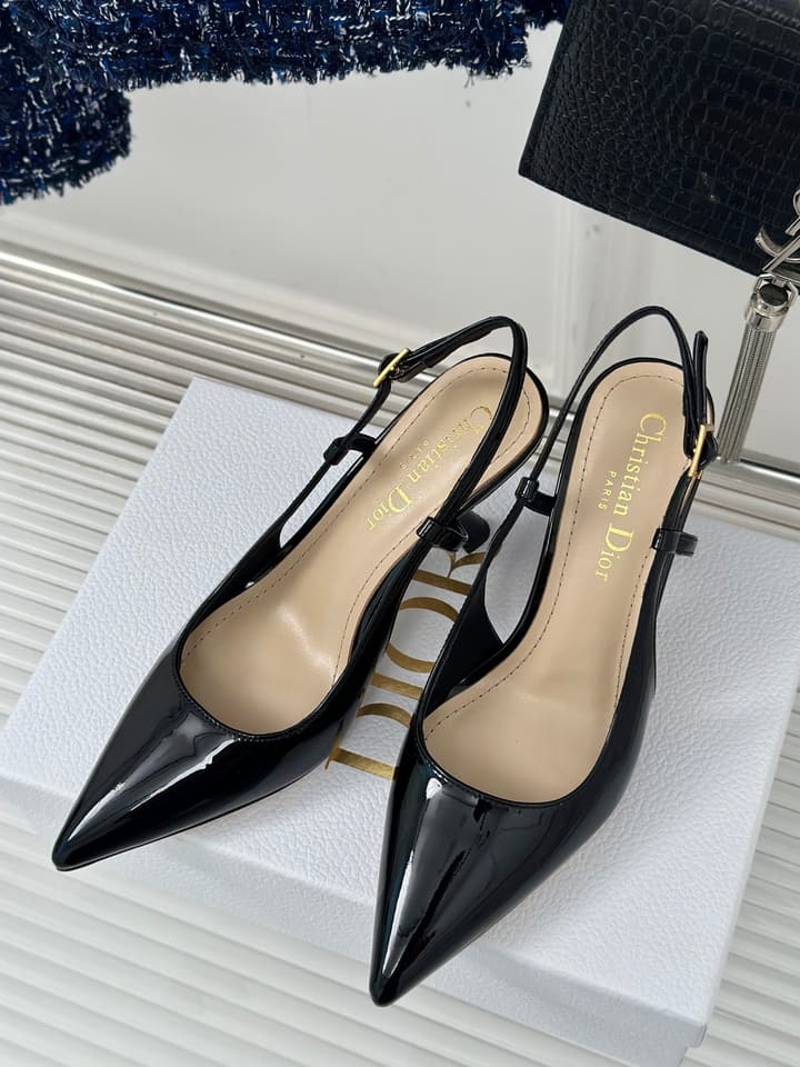Dior Pearl Heel Pointed-Toe Slingback Mules – Spring/Summer Collection – 2024 in Black Leather