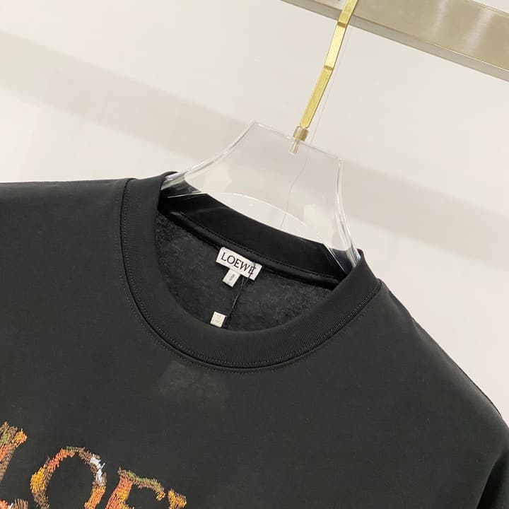 Loewe Rainbow Logo Embroidered Cotton T-Shirt in Classic Black