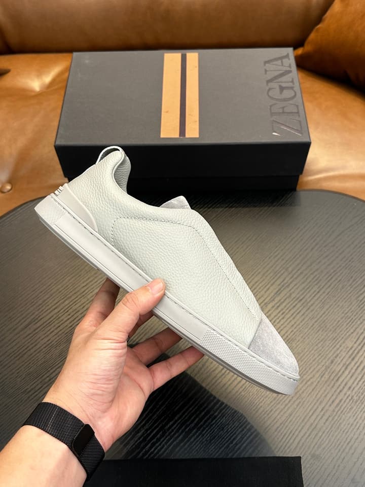 Zegna Triple Stitch™ Low-Top Sneakers in Leather Off-white