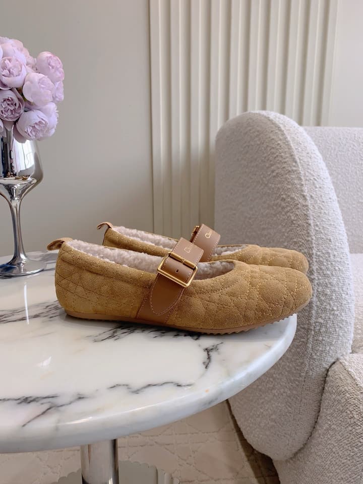 Dior Quilted Wool Mary Jane Flats in Black Suede