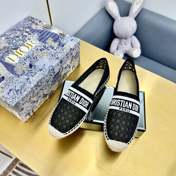 Dior Granville Embroidered Espadrille Flats in Beige/brown Oblique Pattern