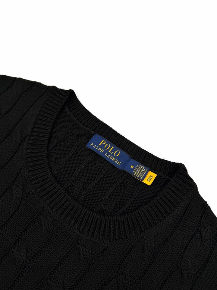Ralph Lauren Cable-Knit Short-Sleeve Sweater in Ink Black