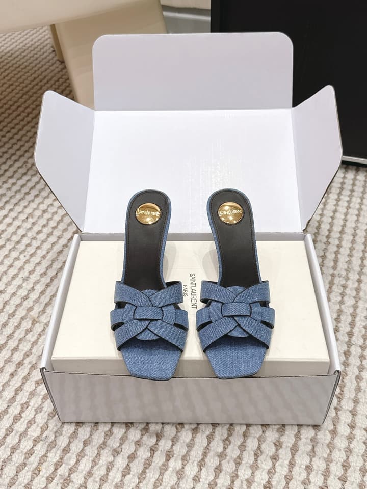 Saint Laurent Melody Square-Toe Heeled Sandals – 2026 Spring/Summer Collection in Beige Patent