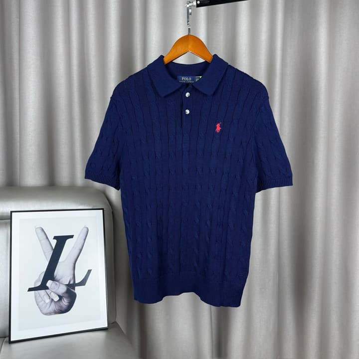 Ralph Lauren Classic Cable Knit Polo Sweater in Black
