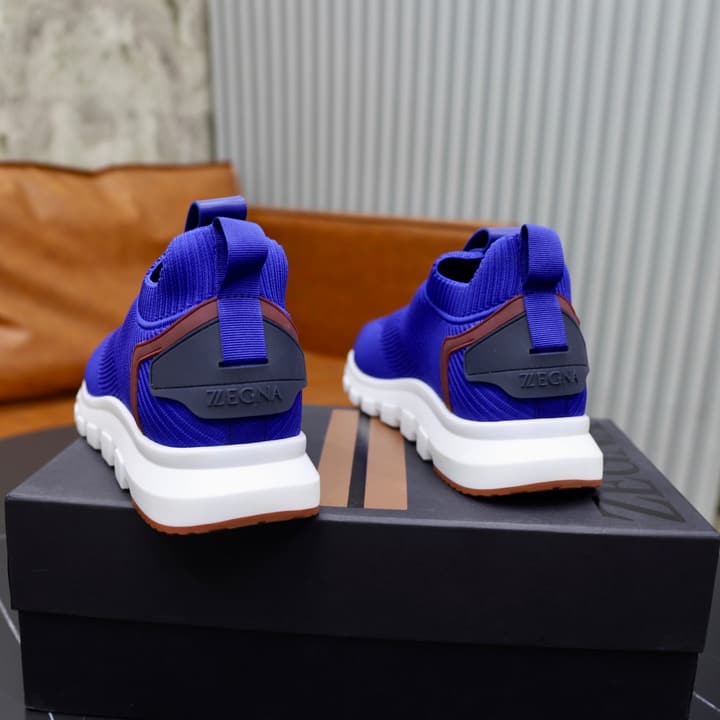 Zegna Cashmere Flyknit Sneakers in Navy Blue