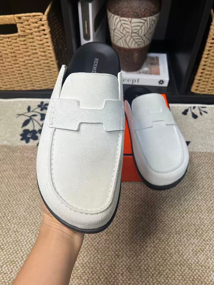 Hermès Suede Calfskin Chunky Mules