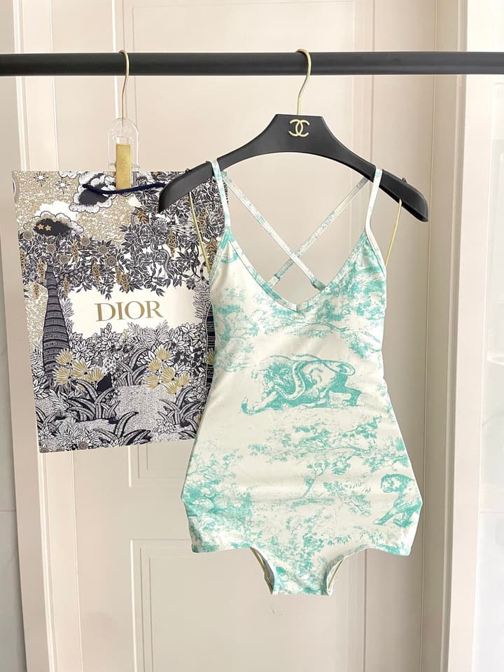 Dior Backless One-Piece Swimsuit in Light Blue Tie-dye Pattern