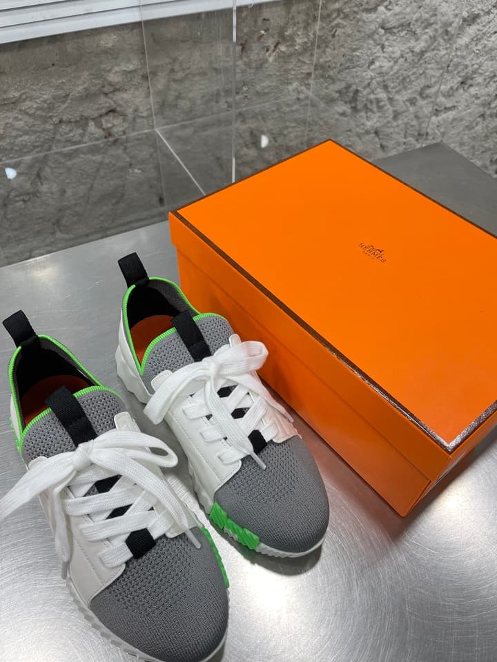 Hermès Sport Sneakers – Iconic Orange Edge in Black Knit With Black Laces