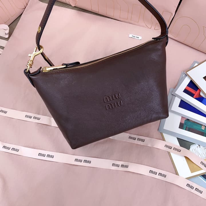 Miu Miu Vintage Sheepskin Lunchbox Bag in Deep Brown
