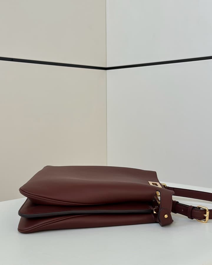 Fendi Peekaboo Iconic Large Handbag in Deep Burgundy Calfskin